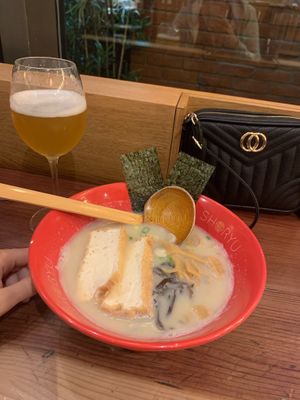 Vegan ramen soup with tofu at Shoryu Ramen in Manchester