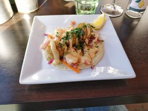 Vegan Falafel taco with great sesame sauce at Upp eller Ner in Ystad