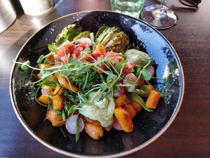 Vegan Sweet potato gnocchi with lots of greens at Upp eller Ner in Ystad