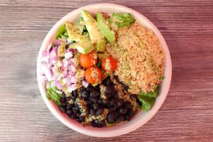 Vegan Avocado lime quinoa bowl  at Guacamaya Oasis in Downey