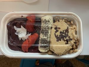 Take Away Açai Bowl (peanut butter one, can’t remember the name) just ask to make the granola vegan.   at 27 Degrees in Palm Cove