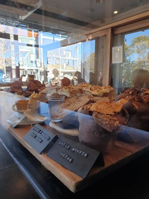 Vegan daily muffin choc, penut  banana at Equium Social in Newcastle