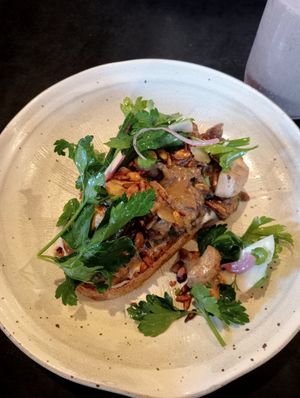 Mushroom tartine at Equium Social in Newcastle
