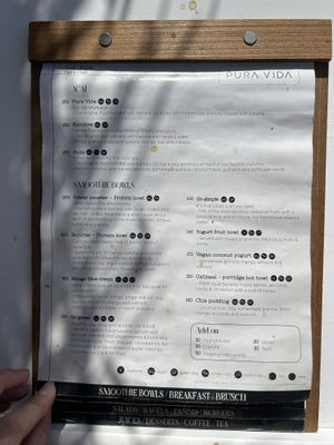 Menu  at Pura Vida Cafe & Restaurant in Koh Phangan