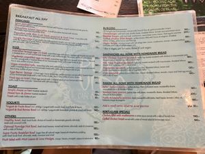 Menu front at Pura Vida Cafe & Restaurant in Koh Phangan