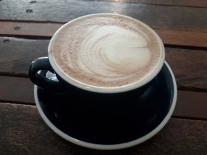 Hot cacao with soya milk (free) at Pura Vida Cafe & Restaurant in Koh Phangan