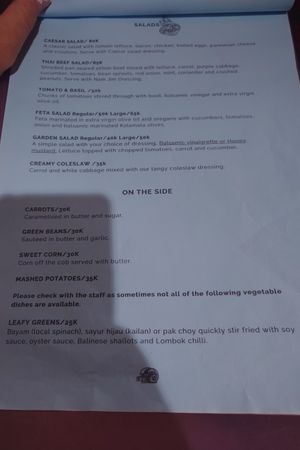 Menu salad at Omang Omang in Manggis