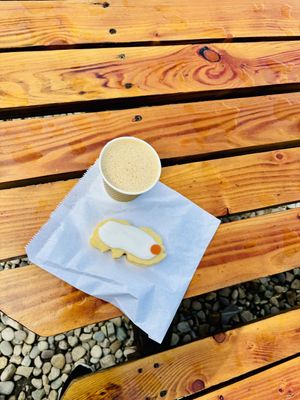 Chai latte and empire biscuit   at The Sandwich Station in Isle Of Arran