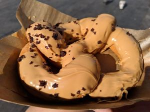 Delicious pretzel. at Vegan Bowls in Barcelona