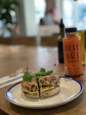 Gluten free vegan cheese bagel  at Vegan Bowls in Barcelona