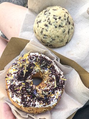 Donut and chocolate chip cookie. at Vegan Bowls in Barcelona
