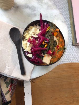 Red curry bowl—yum! at Vegan Bowls in Barcelona