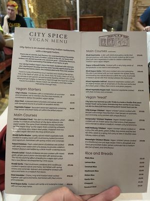 City Spice Vegan Menu  at City Spice in East London