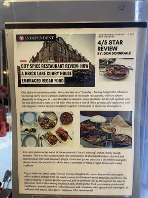 City Spice accolades   at City Spice in East London