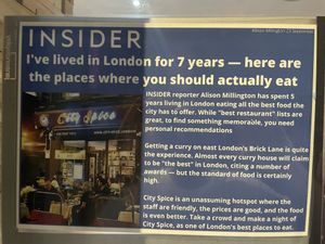 City Spice accolades   at City Spice in East London