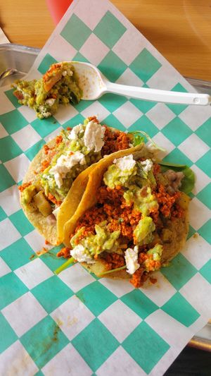 Super tacos with chorizo at Mi Tierra Vegana in Mc Allen
