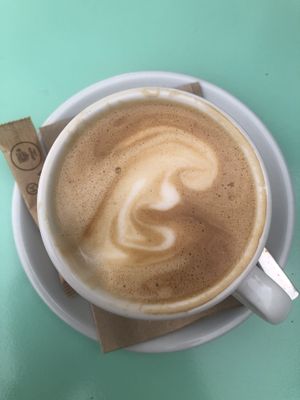 Cappuccino with almond milk at Tutti Frutti in Santorini