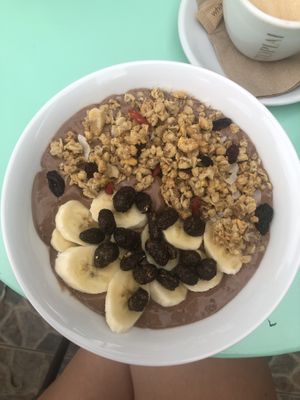 Peanut butter smoothie bowl  at Tutti Frutti in Santorini