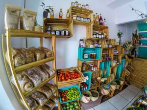 Breads, dressings and help yourself to the grains... at Ndaroo Organic in Oaxaca