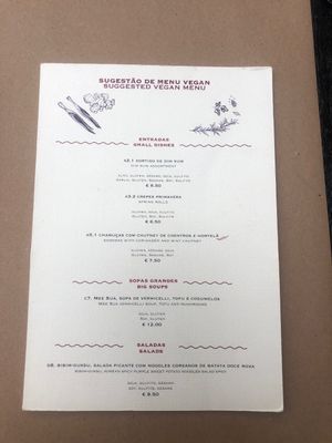 Vegan Menu, page 1 at Boa-Bao in Porto