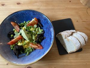 Scrambled tofu: mediocre. The tofu didn’t have a lot of taste and there was too much spring onion in it. However, the portobello bacon and the bread were excellent.  at GYS - Amsterdamsestraatweg in Utrecht