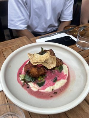 Kimchi Cauliflower
Gochujang bloemkool, whipped bloemkool crème , kimchi beurre blanc, crispy tofu, smashed cucumber salad. My personal fav of the menu. The cream is heaven  at GYS - Amsterdamsestraatweg in Utrecht