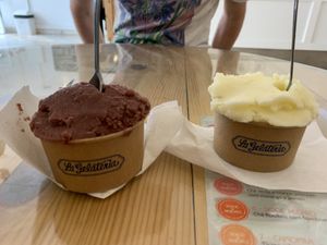 Açai and pineapple sorbets   at La Gelateria in Sao Miguel