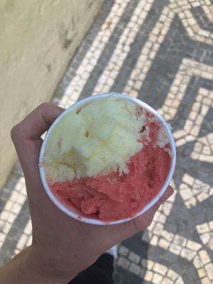 pineapple and something else at La Gelateria in Sao Miguel