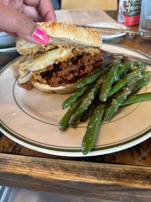 Vegan sloppy Joe with side of green beans  at The Press in Oklahoma City