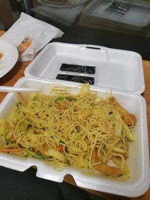 Singapore noodles with fried tofu and veggies at Fusion City in Denver