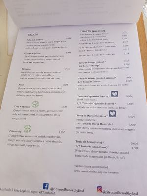 Menu at Citrus Coffee in Caldas Da Rainha