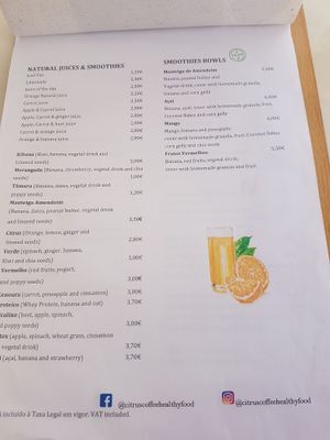 Menu at Citrus Coffee in Caldas Da Rainha