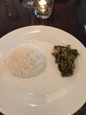 White rice and okra.  This was the plate onto which I could scoop the main course dishes. at Rasika in Washington