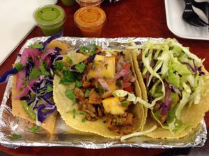Potato, jackfruit and cauliflower tacos. at Str8 up Tacos in Lakewood