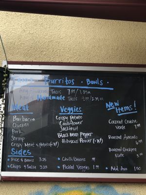 Menu board  at Str8 up Tacos in Lakewood