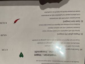 Vegan / vegetarian section on menu  at Thai Zen in Bruges