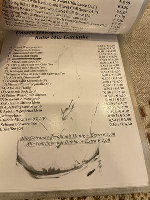 Menu with honey listed for 1€ extra  at Formosa Food in Vienna