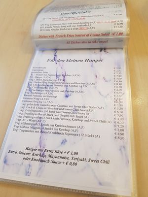 Grad menu at Formosa Food in Vienna