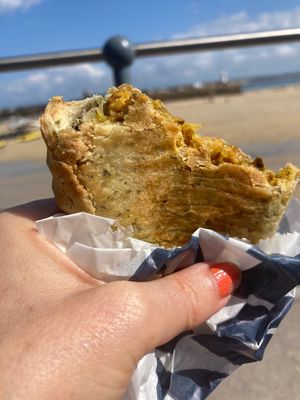 Delicious cauliflower and onion Bhaji pasty. The vegan pastry was crisp and non- greasy   at The Yellow Canary in St Ives