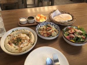 Standard hummus set and baba ganoush at Hummus Boutique in Bangkok