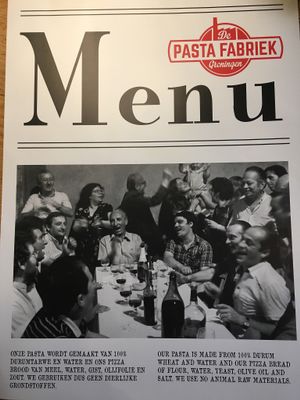 Menu front at De Pastafabriek in Groningen