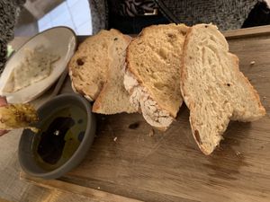 Bread appetiser  at Ego Mediterranean in Preston