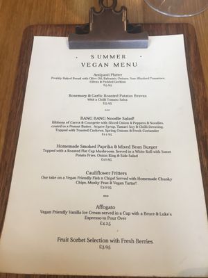 Summer Vegan Menu  at The Black Lion in Carlisle