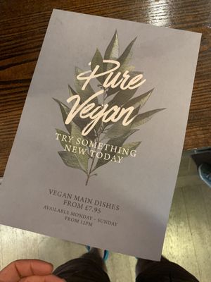 Vegan menu at The St George & Dragon in Reading