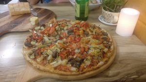 Vegetarian pizza with vegan cheese at Italia Pizza & Pasta in Currimundi