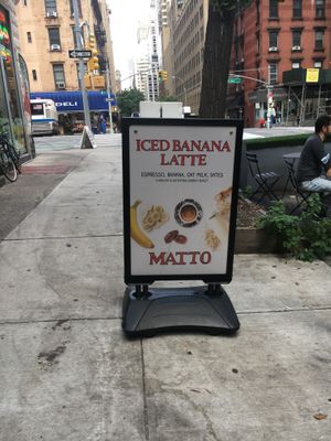 Placard for vegan latte. at Matto in New York City