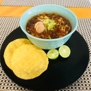 Vegan pozole at Kakao Cocina Vegana in La Paz