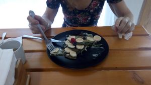 Matcha pancakes, yum! at Kakao Cocina Vegana in La Paz