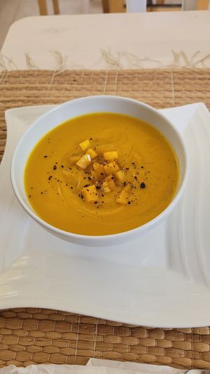 Pumpkin soup 🥰 at Camino al Sol in Havana