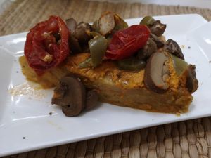 Polenta with aubergine, champions and red pepper at Camino al Sol in Havana